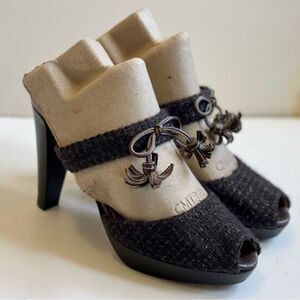 Kate Spade Georgina Chocolate Glitter Wool Peep Toe Sandals Size 7